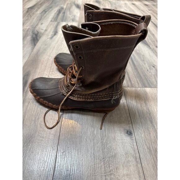 L.L. Bean Brown Leather Duck Boots L 9 Raw Hide Lace-Up Waterproof Outdoor Hunti - Picture 5 of 13